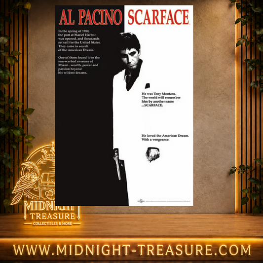 Poster Scarface – Movie Cover – 61 x 91 cm. Illustration iconique du film Scarface avec Tony Montana, visuel culte du cinéma.