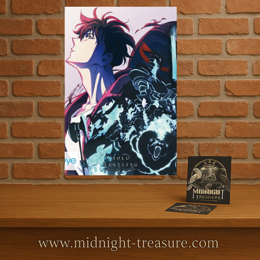 Poster Solo Leveling – Saison 2 – Sung Jinwoo – 91 x 61 cm. Illustration officielle montrant l’ascension du Monarque des Ombres dans un univers sombre et intense.