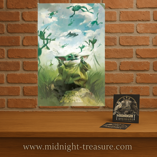 Poster Star Wars – Grogu s’entraînant – 61 x 91 cm – Officiel. Grogu (Bébé Yoda) utilise la Force pour faire léviter des grenouilles dans une scène culte de The Mandalorian. Un must-have pour les fans de Star Wars.