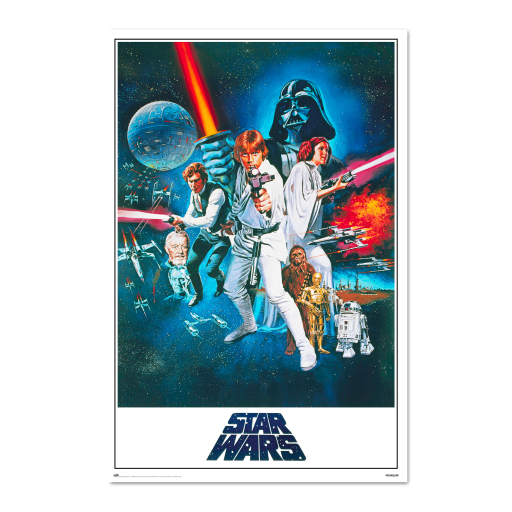 Poster Star Wars – Episode IV : Un Nouvel Espoir – 61 x 91 cm – Officiel. Luke Skywalker, Leia, Dark Vador et les héros emblématiques réunis dans un visuel culte. Un incontournable pour les fans de Star Wars.