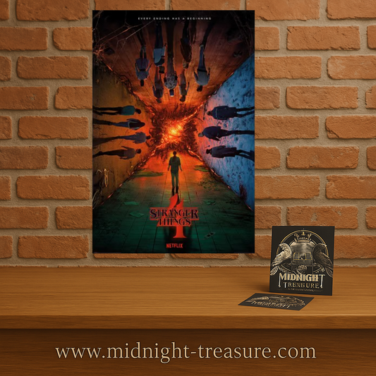 Poster Stranger Things – Saison 4 – Every Ending Has A Beginning – 91 x 61 cm. Affiche officielle sombre illustrant l’univers de la saison 4.
