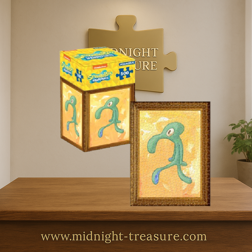 Puzzle Bob l’Éponge – Bold & Brash – 500 pièces – 35 x 48 cm. Illustration du tableau culte de Carlo Tentacules dans la série Bob l’Éponge. Puzzle collector officiel Aquarius.