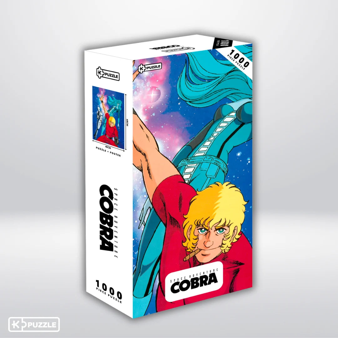 Puzzle Cobra – Space Adventure – 1000 pièces – 48 x 68 cm – Poster inclus. Illustration rétro du héros Cobra et de son androïde Armanoïde. Puzzle collector officiel.