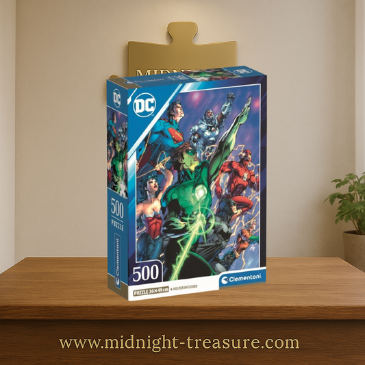 Puzzle DC Comics – Justice League 2 – 500 pièces – 36 x 49 cm – Clementoni. Les héros de DC unis : Superman, Wonder Woman, Batman, Flash, Green Lantern, Cyborg et Aquaman. Un puzzle collector épique pour les fans de comics.