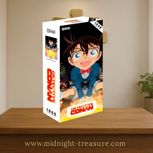 Puzzle Detective Conan – 1000 pièces – 48 x 68 cm – Poster inclus. Illustration de Conan Edogawa dans une scène nocturne lumineuse. Puzzle collector officiel.
