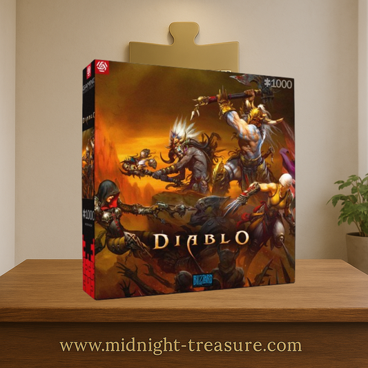 Puzzle Diablo â Heroes Battle â 1000 piĂšces â 68 x 48 cm â Blizzard. ScĂšne de combat intense avec les hĂ©ros affrontant les dĂ©mons dans un dĂ©cor infernal. Un puzzle collector incontournable pour les fans de jeux vidĂ©o.