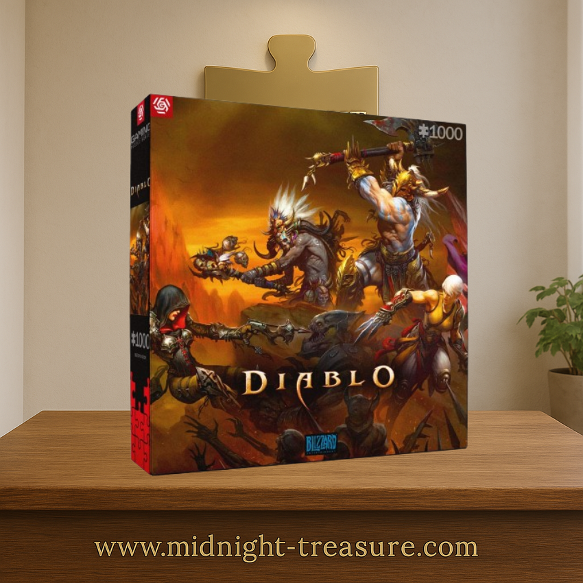 Puzzle Diablo – Heroes Battle – 1000 pièces – 68 x 48 cm – Blizzard. Scène de combat intense avec les héros affrontant les démons dans un décor infernal. Un puzzle collector incontournable pour les fans de jeux vidéo.