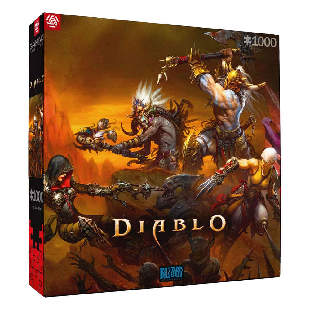 Puzzle Diablo – Heroes Battle – 1000 pièces – 68 x 48 cm – Blizzard. Scène de combat intense avec les héros affrontant les démons dans un décor infernal. Un puzzle collector incontournable pour les fans de jeux vidéo.