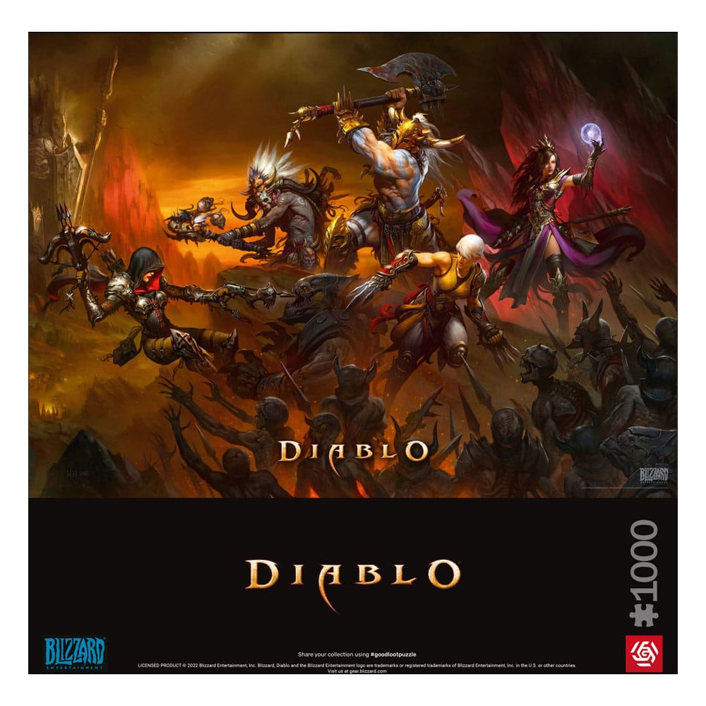 Puzzle Diablo – Heroes Battle – 1000 pièces – 68 x 48 cm – Blizzard. Scène de combat intense avec les héros affrontant les démons dans un décor infernal. Un puzzle collector incontournable pour les fans de jeux vidéo.