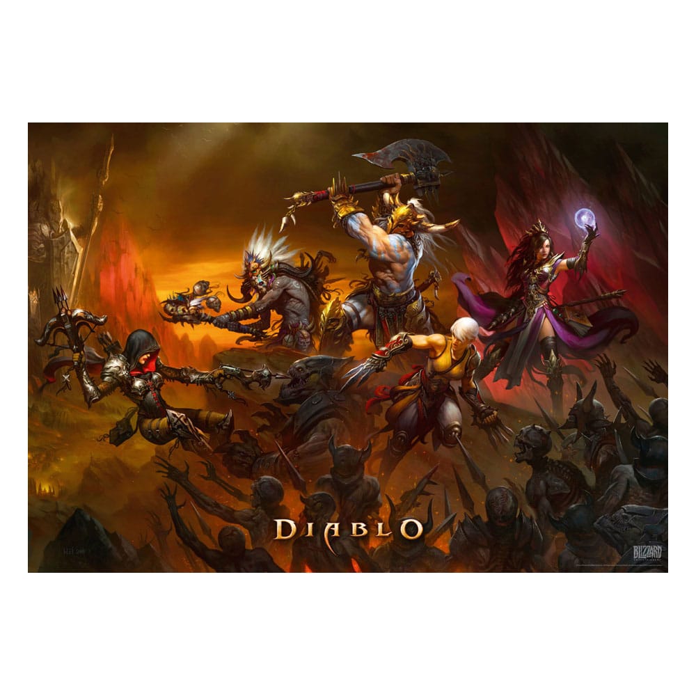 Puzzle Diablo – Heroes Battle – 1000 pièces – 68 x 48 cm – Blizzard. Scène de combat intense avec les héros affrontant les démons dans un décor infernal. Un puzzle collector incontournable pour les fans de jeux vidéo.