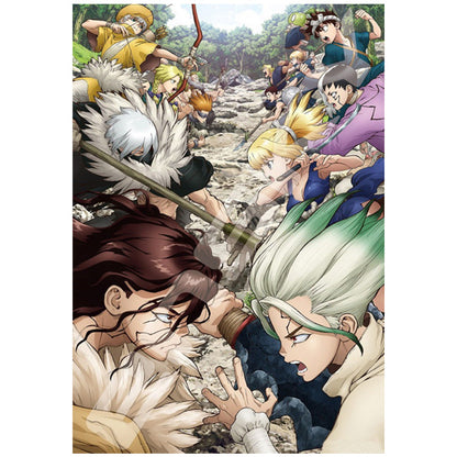 Puzzle Dr. Stone – The War Begins – 1000 pièces – 51 x 74 cm. Senku et Tsukasa face à face avec leurs équipes respectives, illustrant la guerre des idéologies. Un puzzle immersif parfait pour les fans de Dr. Stone.

