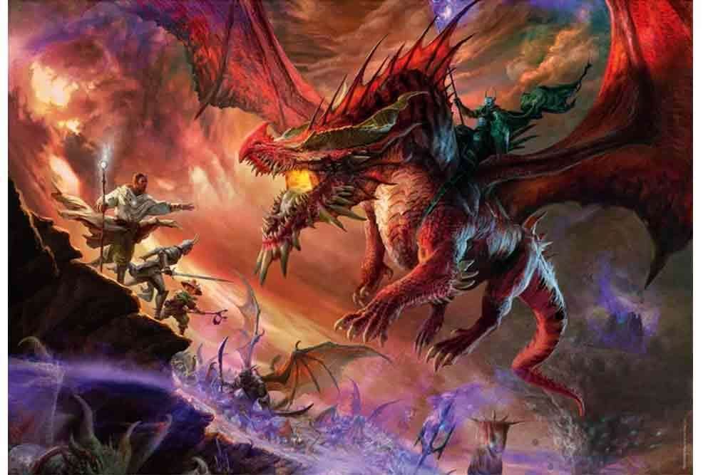 Puzzle Donjons & Dragons – Kansaldi sur Dragon Rouge – 500 pièces – 49 x 36 cm – Clementoni. Illustration épique d’un héros affrontant un dragon rouge. Un puzzle collector parfait pour les fans de fantasy.