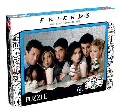 vPuzzle Friends – Milkshake – 1000 pièces – 68,3 x 48 cm – Officiel. Illustration culte des six amis partageant un moment convivial autour de milkshakes. Un puzzle collector idéal pour les fans de Friends.

