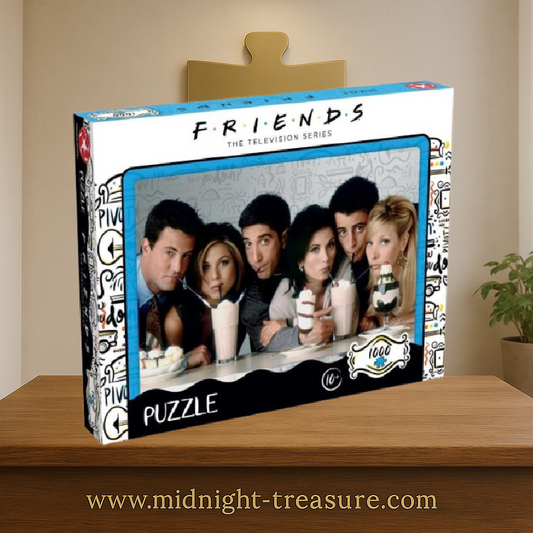 Puzzle Friends – Milkshake – 1000 pièces – 68,3 x 48 cm – Officiel. Illustration culte des six amis partageant un moment convivial autour de milkshakes. Un puzzle collector idéal pour les fans de Friends.

