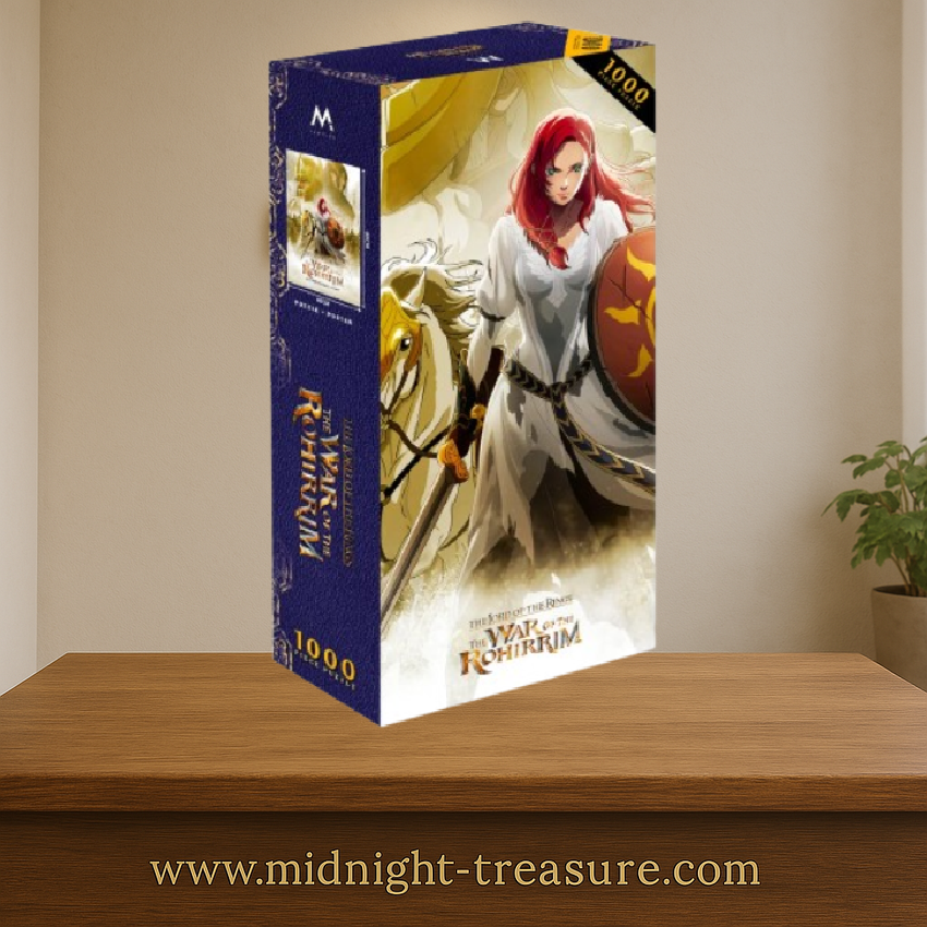 Puzzle Le Seigneur des Anneaux La Guerre des Rohirrim – Poster + Puzzle 1000 pièces – 48 x 68 cm. Illustration officielle mettant en scène Héra, Helm Hammerhand et les cavaliers du Rohan dans l’univers de la Terre du Milieu.