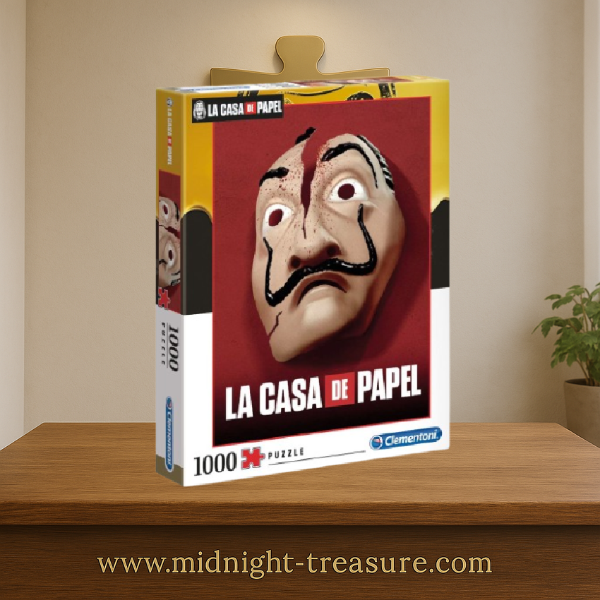 Puzzle La Casa de Papel – 1000 pièces – 50 x 69 cm – Illustration du masque de Dali de la série Netflix. Puzzle collector officiel Clementoni.