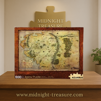 Puzzle Le Hobbit – Carte de la Terre du Milieu – 1000 pièces – 51 x 71 cm. Puzzle collector Aquarius sous licence officielle avec illustration vintage de la carte.