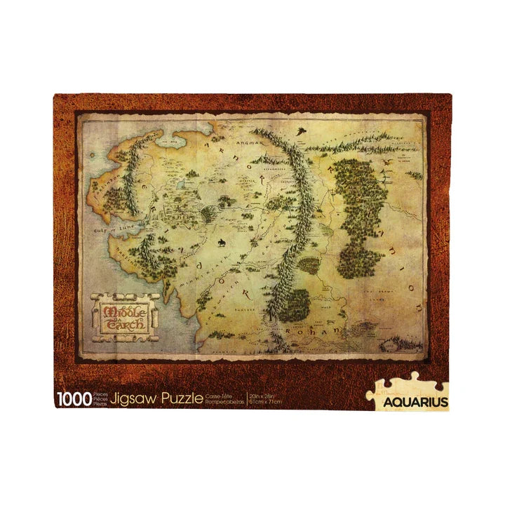 Puzzle Le Hobbit – Carte de la Terre du Milieu – 1000 pièces – 51 x 71 cm. Puzzle collector Aquarius sous licence officielle avec illustration vintage de la carte.