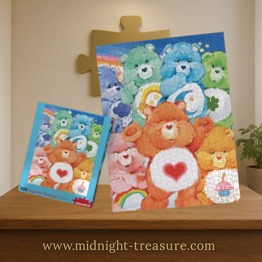 Puzzle Les Bisounours – 500 pièces – 35 x 48 cm. Illustration colorée avec plusieurs Care Bears emblématiques. Puzzle officiel Aquarius.