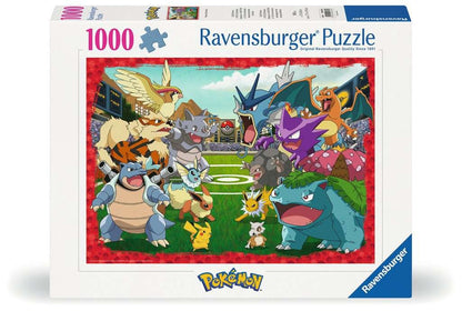 Puzzle Pokémon – Combat légendaire – 1000 pièces – 70 x 50 cm – Ravensburger. Illustration dynamique de Pokémon emblématiques en pleine bataille dans une arène. Un puzzle collector idéal pour les fans de Pokémon.

