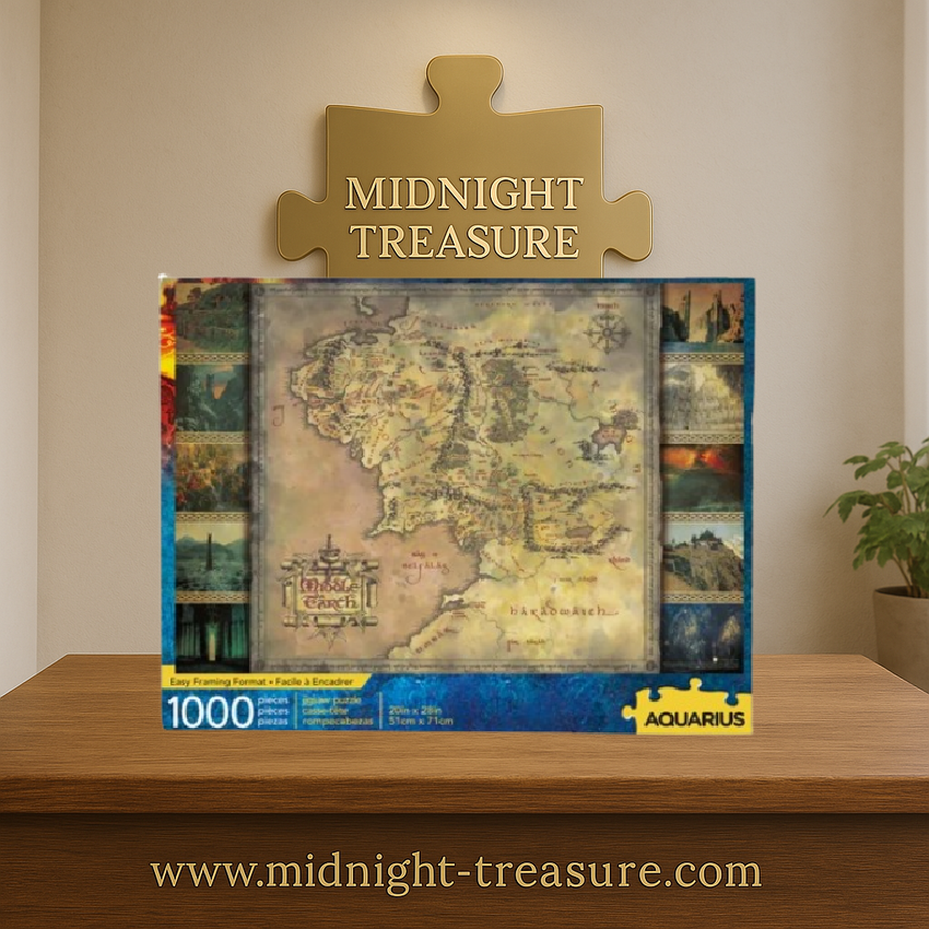 Puzzle Le Seigneur des Anneaux – Carte de la Terre du Milieu – 1000 pièces – 51 x 71 cm. Puzzle collector Aquarius sous licence officielle avec carte détaillée et scènes emblématiques.