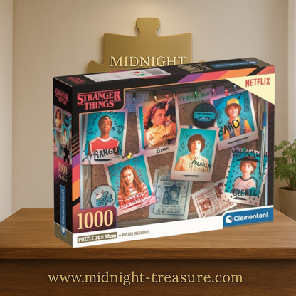 Puzzle Stranger Things – 1000 pièces – 70 x 50 cm – Poster inclus. Illustration avec portraits des personnages principaux de la série Netflix. Puzzle collector Clementoni.