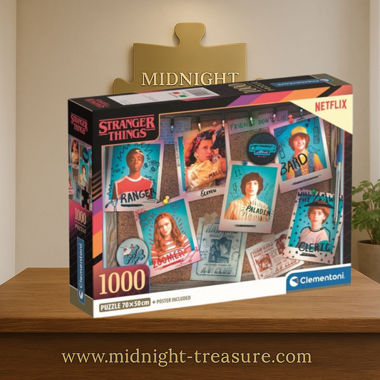 Puzzle Stranger Things – 1000 pièces – 70 x 50 cm – Poster inclus. Illustration avec portraits des personnages principaux de la série Netflix. Puzzle collector Clementoni.
