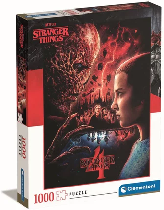 Puzzle Stranger Things – Vecna VS Onze – 1000 pièces – 50 x 70 cm – Clementoni. Onze affronte Vecna dans un visuel intense inspiré de la saison 4 de la série Netflix. Un puzzle collector incontournable pour les fans.