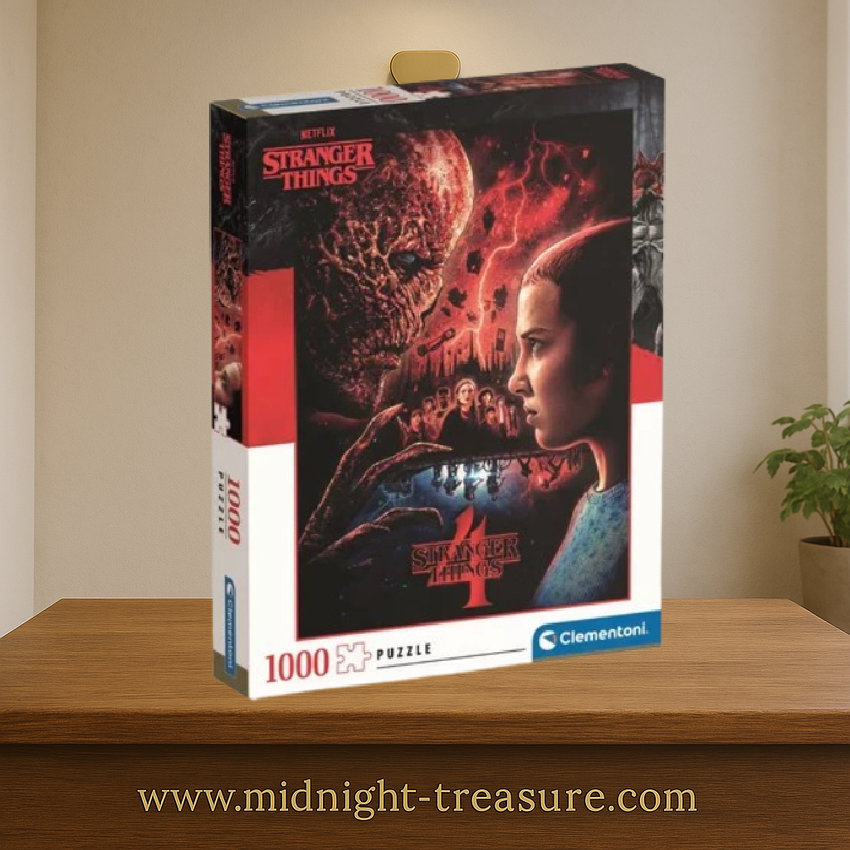 Puzzle Stranger Things – Vecna VS Onze – 1000 pièces – 50 x 70 cm – Clementoni. Onze affronte Vecna dans un visuel intense inspiré de la saison 4 de la série Netflix. Un puzzle collector incontournable pour les fans.