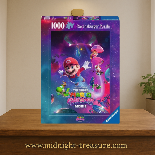 Puzzle Super Mario Galaxy Movie – 1000 pièces – 70 x 50 cm. Mario flottant dans l’espace entouré de Peach, Luigi, Yoshi et Rosalina dans une scène galactique colorée.