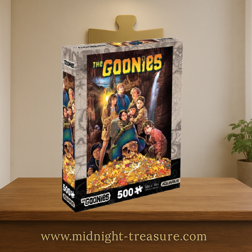 Puzzle The Goonies – 500 pièces – 35 x 48 cm – Scène culte avec les personnages autour du trésor de Willy le Borgne dans une grotte. Puzzle collector parfait pour les fans du film.