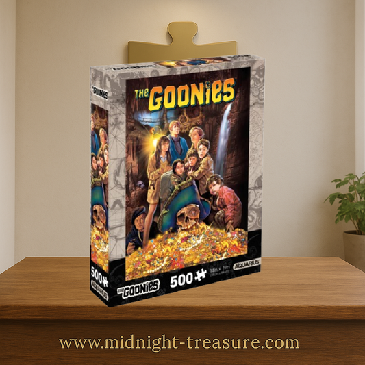 Puzzle The Goonies – 500 pièces – 35 x 48 cm – Scène culte avec les personnages autour du trésor de Willy le Borgne dans une grotte. Puzzle collector parfait pour les fans du film.