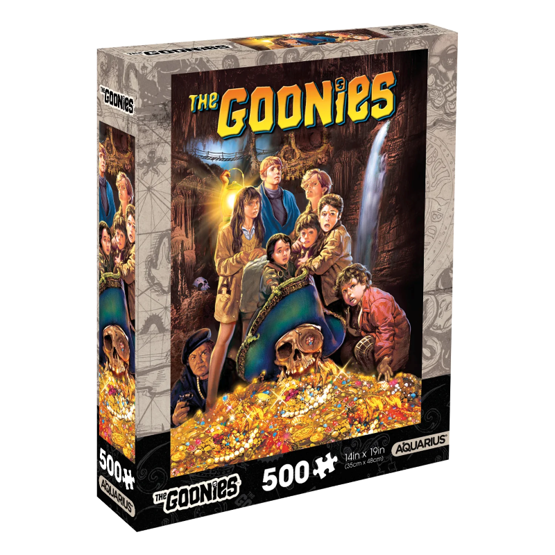 Puzzle The Goonies – 500 pièces – 35 x 48 cm – Scène culte avec les personnages autour du trésor de Willy le Borgne dans une grotte. Puzzle collector parfait pour les fans du film.