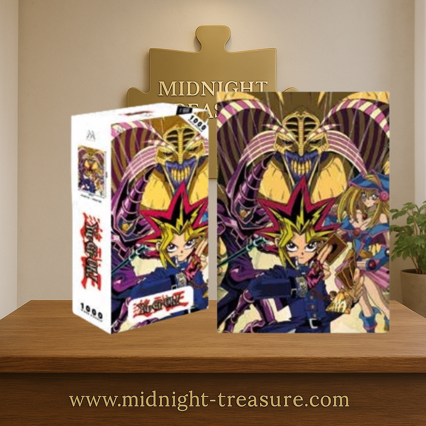 Puzzle Yu-Gi-Oh! – 1000 pièces – 48 x 68 cm – Poster inclus. Illustration de Yugi Muto avec Exodia le Maudit, le Magicien des Ténèbres et la Magicienne des Ténèbres. Puzzle collector officiel.