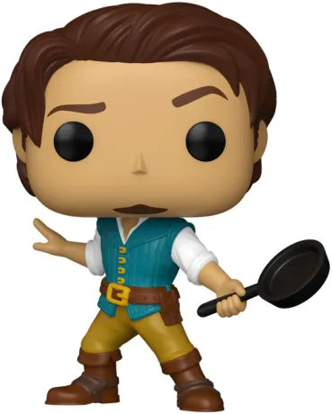 Funko Pop! Tangled (Raiponce) – Flynn Rider (N°1642). Figurine représentant Flynn avec sa poêle iconique, inspirée d’une scène culte du film Disney.