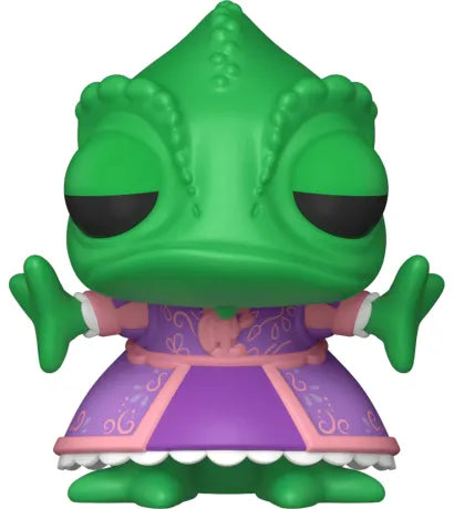 Funko Pop! Tangled – Pascal en robe (N°1643). Figurine du caméléon en robe violette.