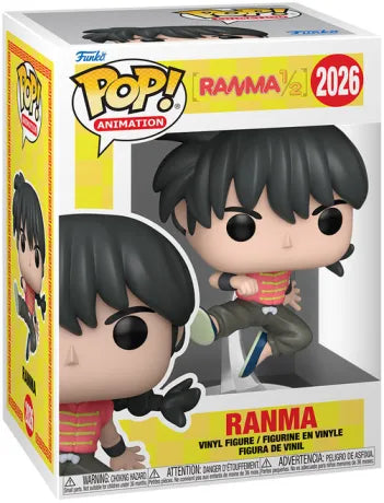 Funko Pop! Ranma ½ – Ranma (N°2026). Ranma en plein saut avec haut rouge, pantalon noir et tresse, prêt à frapper. Une figurine dynamique pour les fans de Ranma ½.

