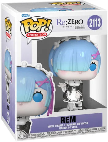 Funko Pop! Re:Zero – Rem (N°2113). Figurine en tenue de soubrette avec cheveux bleus asymétriques.