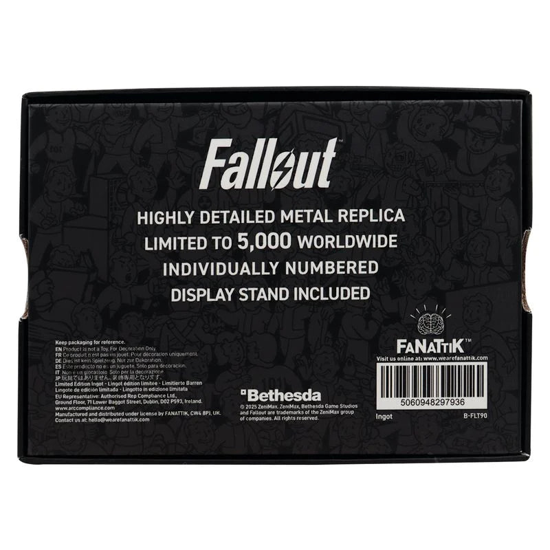 Réplique métal Vault 101 Security Keycard Fallout 3, édition limitée numérotée, carte d’accès officielle avec support d’exposition, dimensions 110 x 62 mm.