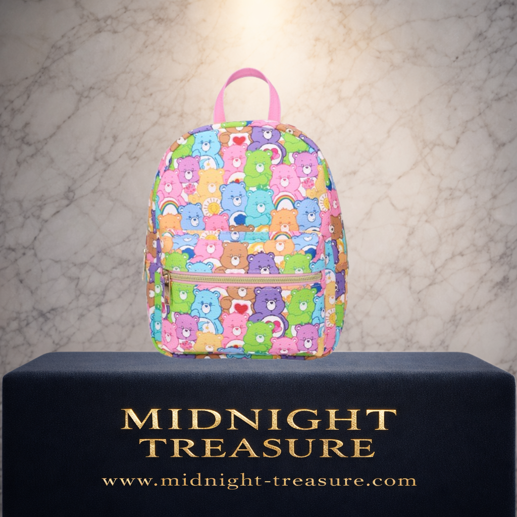 Sac à dos Bisounours Sweet On You avec imprimé Care Bears multicolore, bretelles roses réglables et poche avant zippée, sous licence officielle.