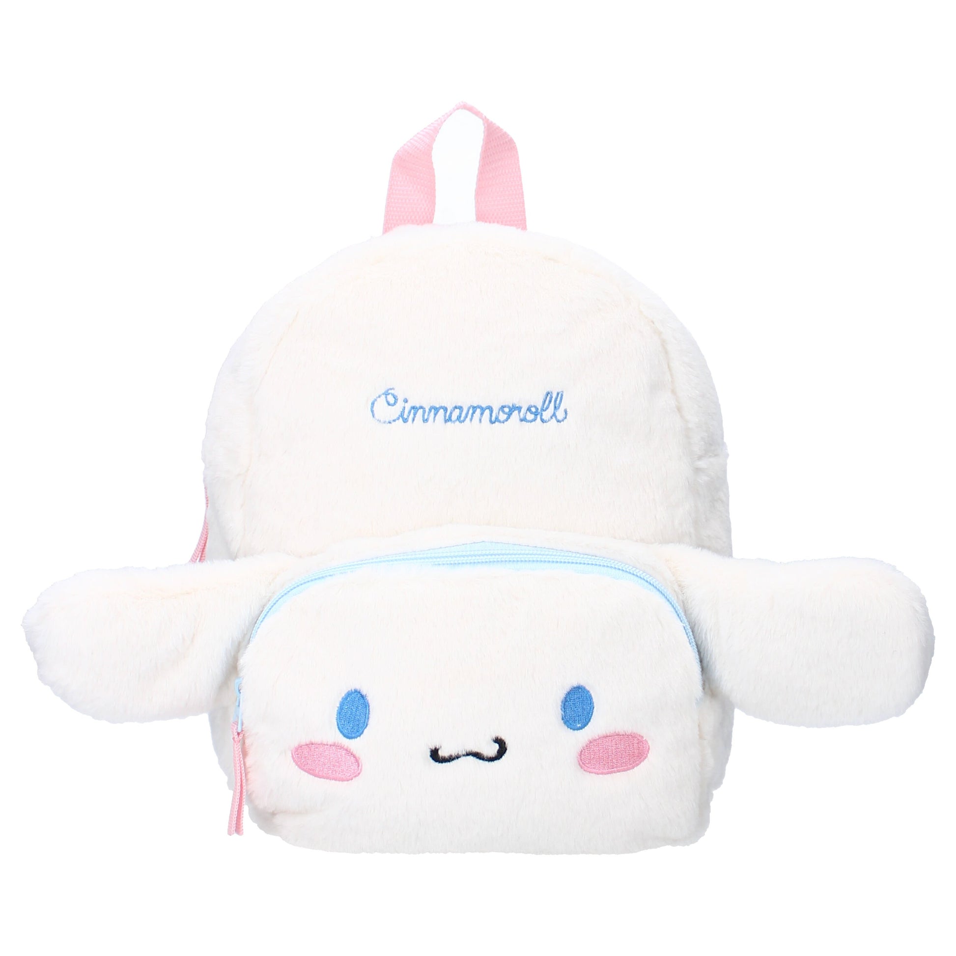 Sac à dos Sanrio – Cinnamoroll Fluffy Festival – Edition Fourrure – 21 x 11 x 26 cm. Sac blanc en peluche douce avec oreilles 3D et visage brodé de Cinnamoroll. Accessoire kawaii et collector idéal pour les fans de Sanrio.