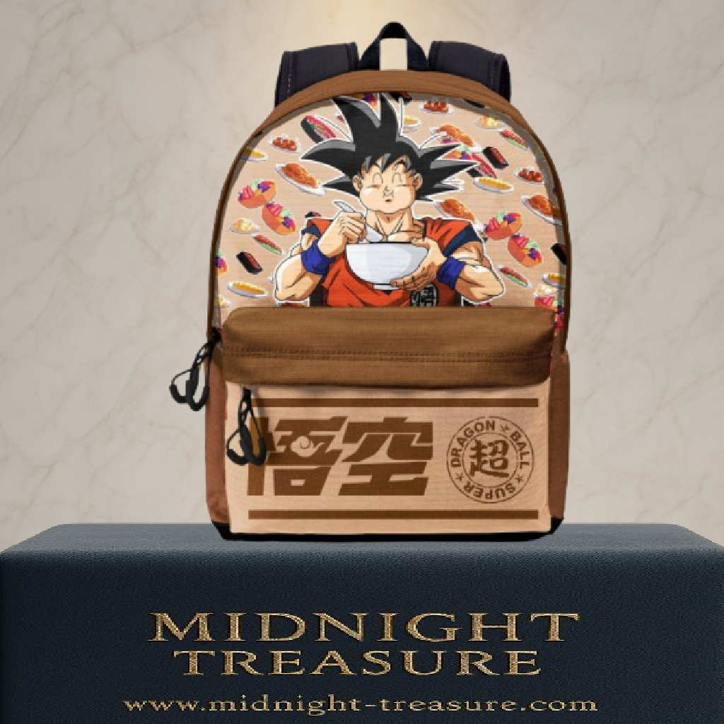 Sac à dos Dragon Ball Super – Goku Ramen (44 x 31 x 18 cm). Sac coloré représentant Goku savourant un bol de ramen, avec poches spacieuses et design officiel. Un accessoire pratique et fun pour les fans de Dragon Ball.