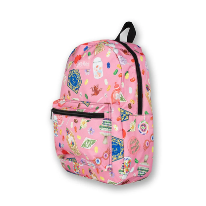 Sac à dos Harry Potter – Honeydukes – 40 x 30 x 12 cm. Sac coloré avec motifs de confiseries magiques emblématiques, poche frontale zippée et bretelles réglables.