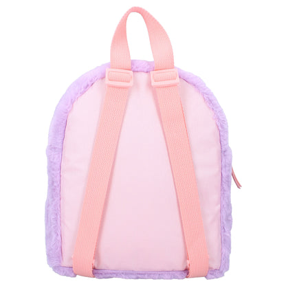 Sac à dos Sanrio – Kuromi Fluffy Festival – Edition Fourrure – 21 x 11 x 26 cm. Sac violet en peluche douce avec oreilles 3D et visage brodé de Kuromi. Accessoire kawaii et collector parfait pour les fans de Sanrio.