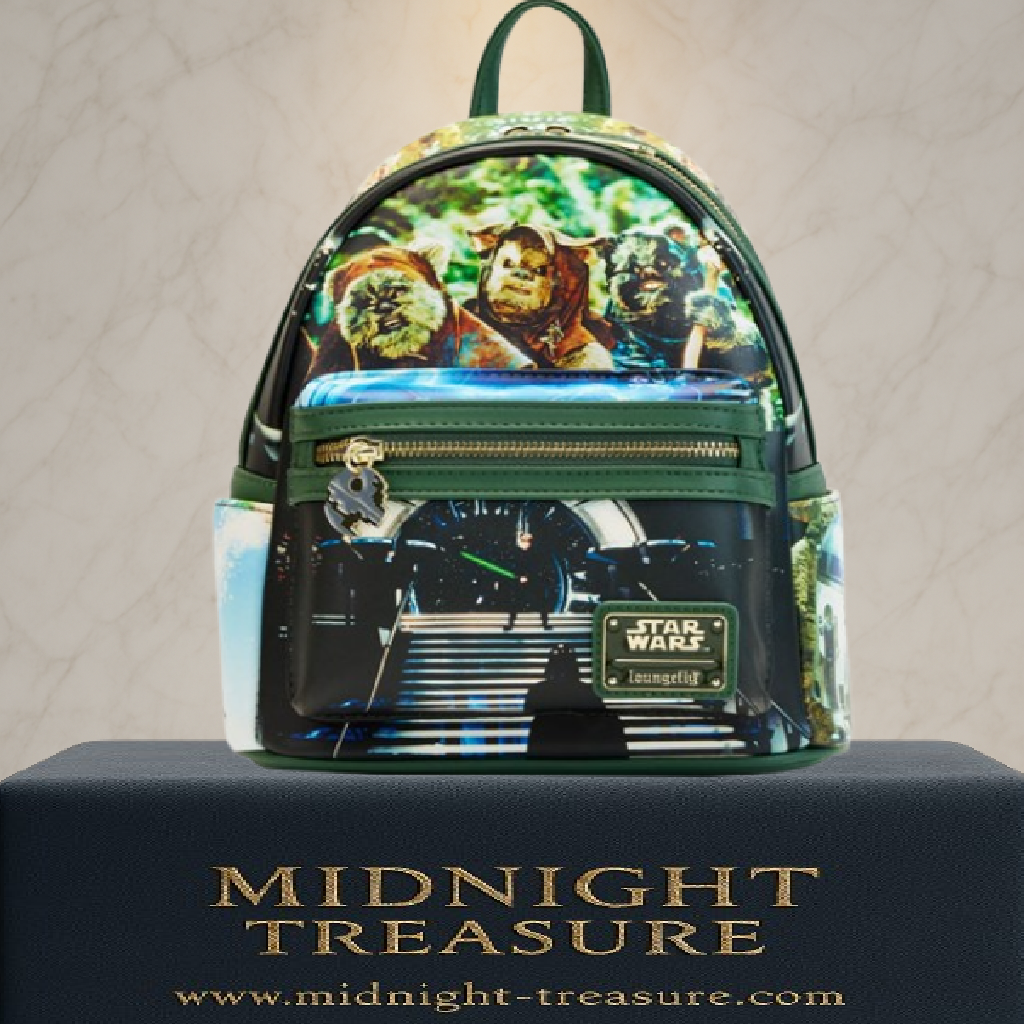 Sac à dos Loungefly – Star Wars Return of the Jedi – 23 x 27 x 11 cm. Sac en simili cuir avec scènes emblématiques du film, poche frontale et doublure thématique.