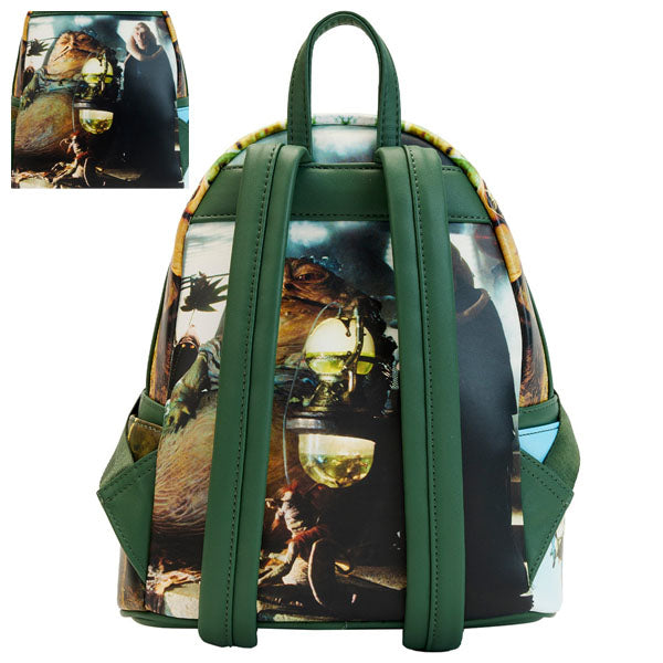 Sac à dos Loungefly – Star Wars Return of the Jedi – 23 x 27 x 11 cm. Sac en simili cuir avec scènes emblématiques du film, poche frontale et doublure thématique.