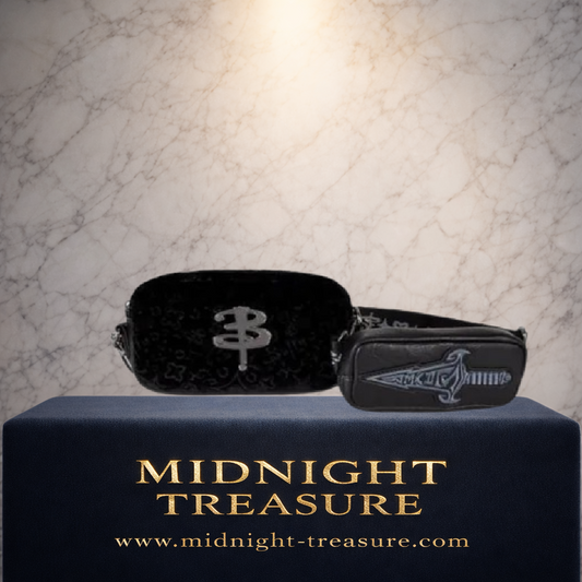 Sac bandoulière Loungefly Buffy contre les vampires – 19 x 13 x 3 cm. Sac noir avec motifs occultes et porte-monnaie assorti, inspiré de la série culte.