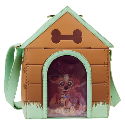 Sac Loungefly – Disney – Doghouse – Chiens Disney – 22 x 15 x 6 cm. Sac en forme de niche avec personnages comme Lady, Clochard, Patch ou Rouky. Un sac 3D unique pour les fans de chiens et de Disney.