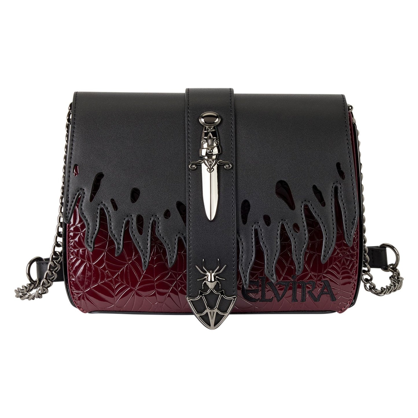 🕷️👜 Sac Bandoulière Loungefly – Elvira Mistress of the Dark – Spiderweb Flames – 24,13 x 10,16 x 17,78 cm 🖤🔥