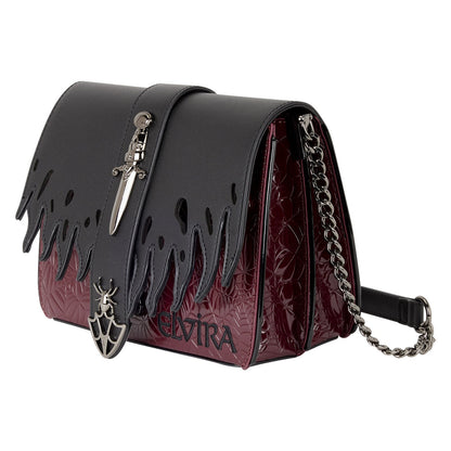 🕷️👜 Sac Bandoulière Loungefly – Elvira Mistress of the Dark – Spiderweb Flames – 24,13 x 10,16 x 17,78 cm 🖤🔥